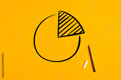 Hand drawn pie chart or diagram with a pen marker on yellow background. Market share or segment