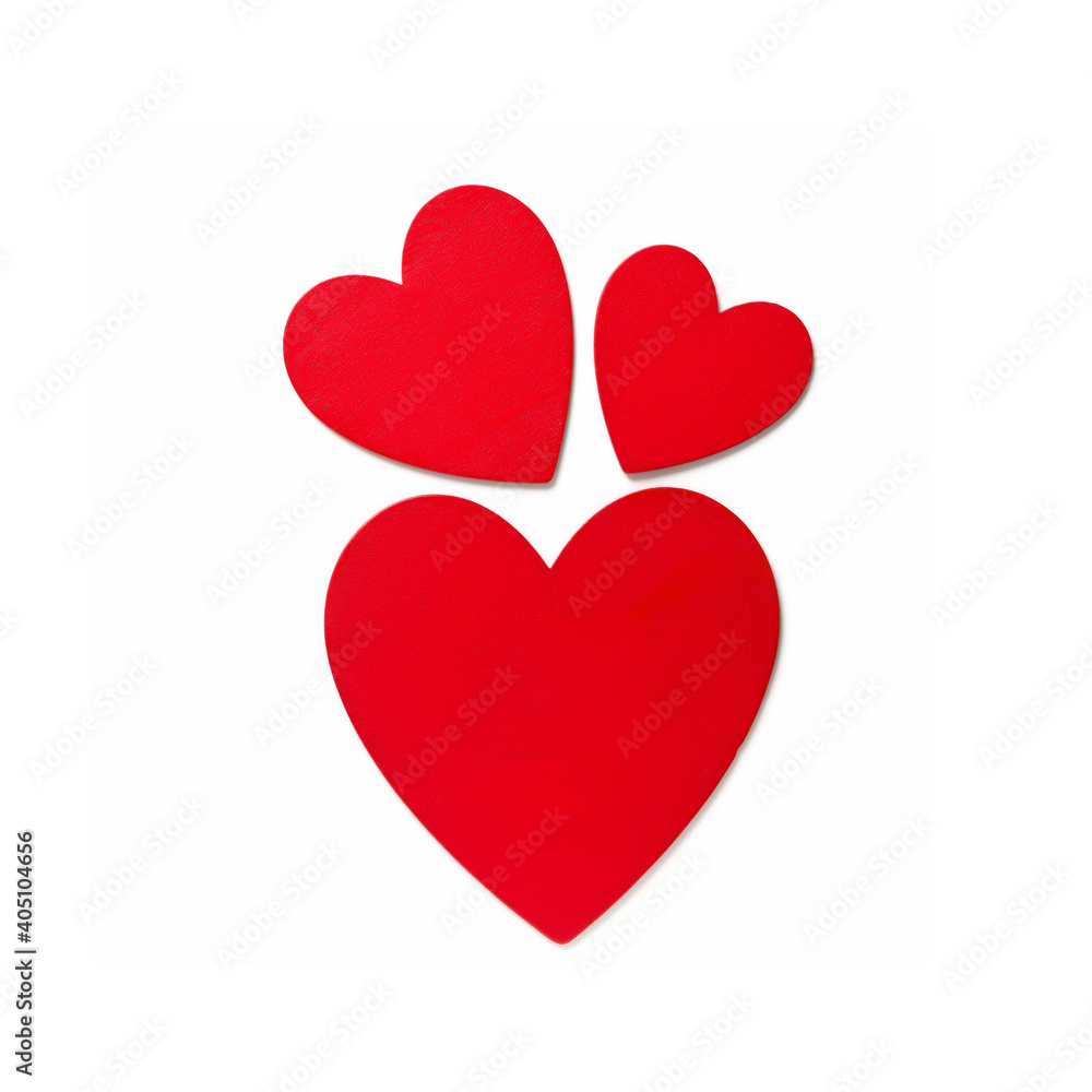 Love symbol decoration, concept of Valentine day, red painted hearts on white background