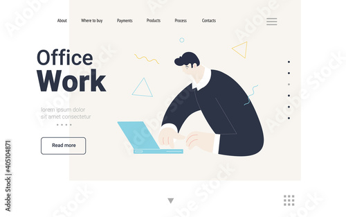 office work, web page design concept-a man working at a laptop