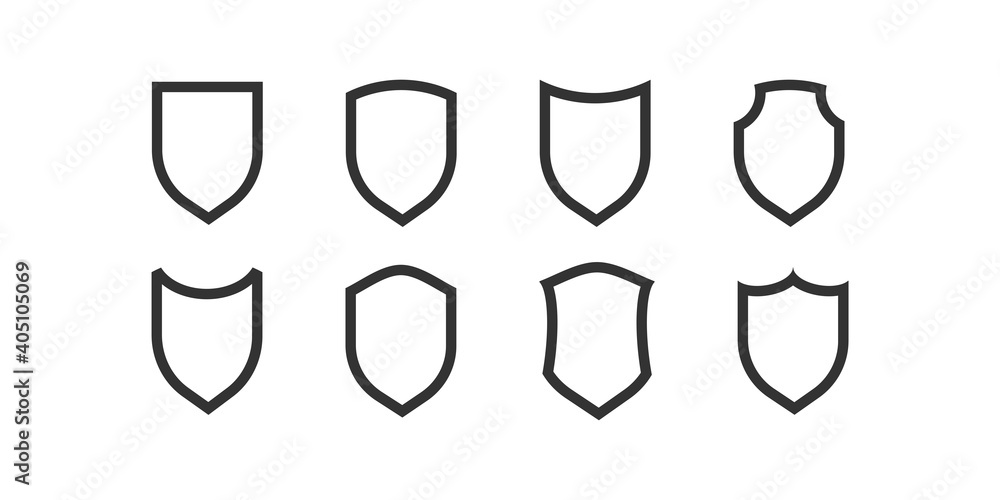 Shield black outline icons. Vector isollaed safety protect Shield black outline icons. Vector isollaed safety protect