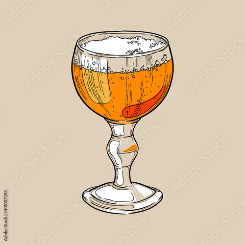 Goblet beer glass. Hand drawn vector multicolor illustration.
