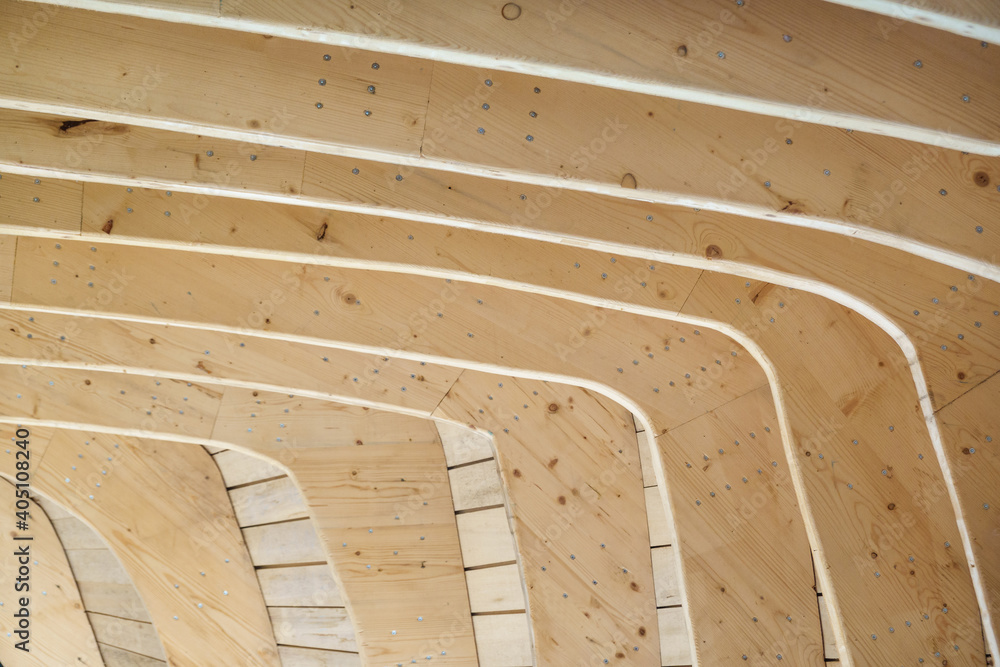 Fototapeta premium Wooden house, wood construction architectural detail