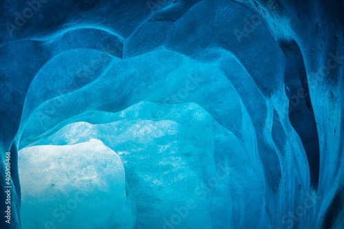 Fotografie, Obraz blue ice inside a cave under melting rhone glacier