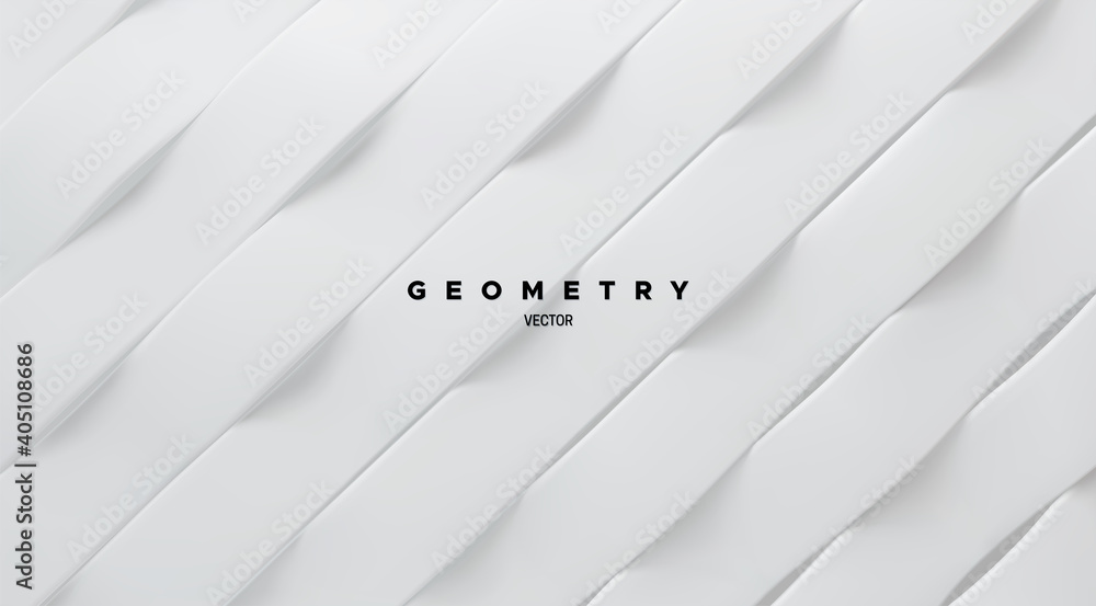 Geometric minimalist pattern. White ribbons abstract background - obrazy, fototapety, plakaty 