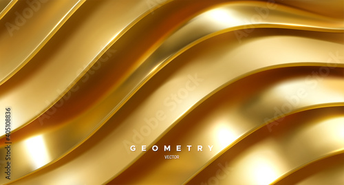 Wavy golden ribbons. Minimalist background