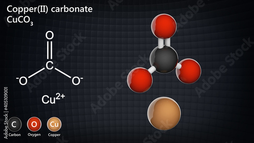 Schilderij op canvas Copper(II) carbonate or cupric carbonate is a chemical compound with formula CuCO3