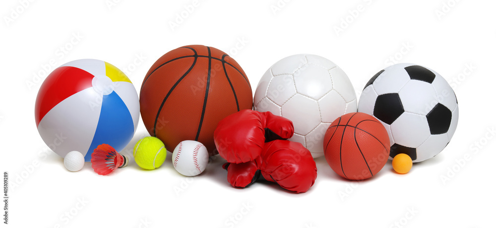 Various sport equipments isolated on white Various sport equipments isolated on white