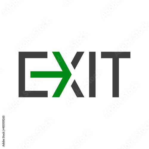 Logotipo tipografía Exit con letra x con forma de flecha en gris y verde