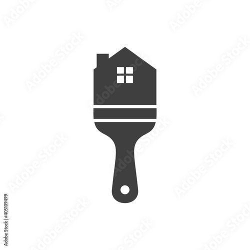 Logotipo pincel con pincelada con forma de casa en color gris