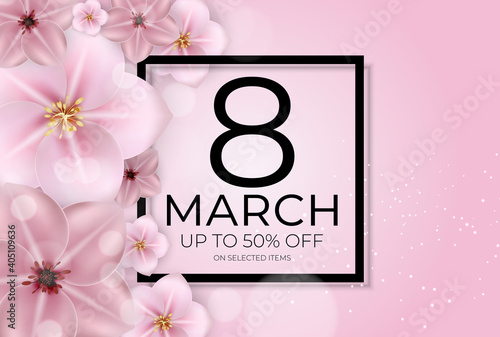 Poster International Happy Women's Day 8 March Greeting card sale banner. Can be used for advertising, web, social media, poster, flyer, greeting card. Vector Illustration EPS10