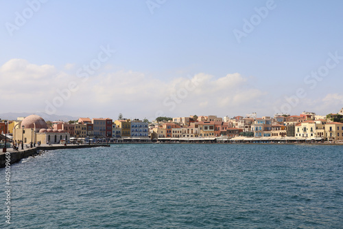 Colorful pier of the port of Chania, in Crete, Greece