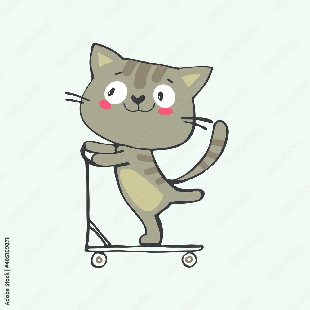 Fototapeta premium Cheerful kitten is riding a scooter