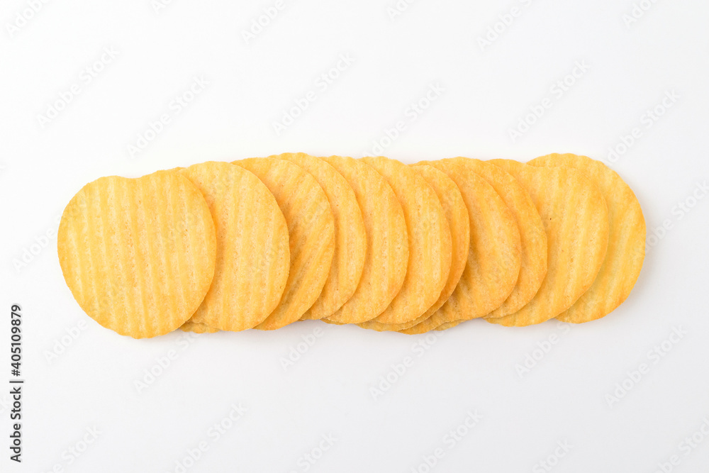 Potato chips on white background Potato chips on white background