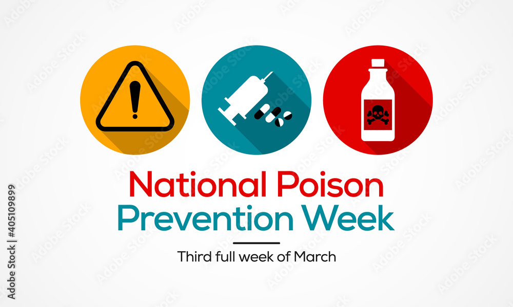 Vector illustration on the theme of Poison Prevention month observed each year during third full week of March. The goal is to raise awareness of the risk of being poisoned by household products.
