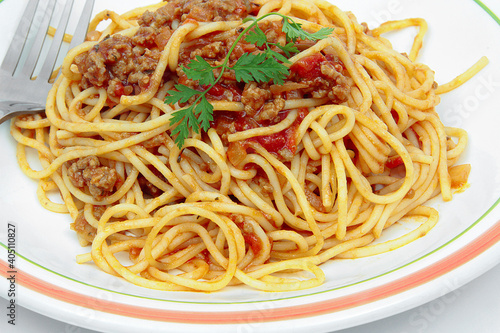 assiette de spaghettis à la bolognaise 