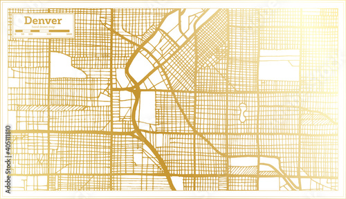 Denver USA City Map in Retro Style in Golden Color. Outline Map.