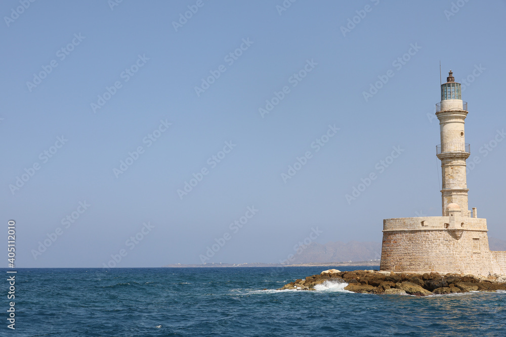 The Venetian lighthouse of Chania in Crete, Greece