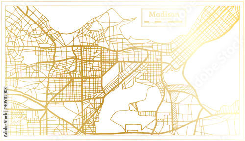 Madison USA City Map in Retro Style in Golden Color. Outline Map.