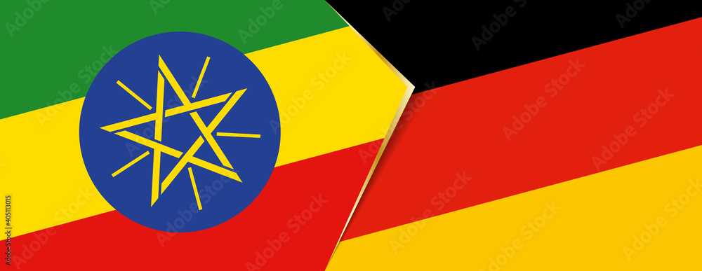 Ethiopia and Germany flags, two vector flags. - obrazy, fototapety, plakaty 