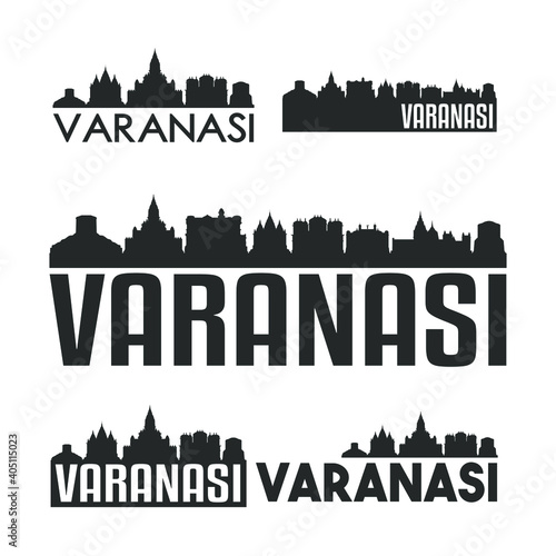Varanasi India Flat Icon Skyline Vector Silhouette Design Set Logos.