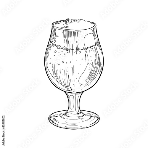 Snifter beer glass isolated on white background. Hand drawn vector illustration.