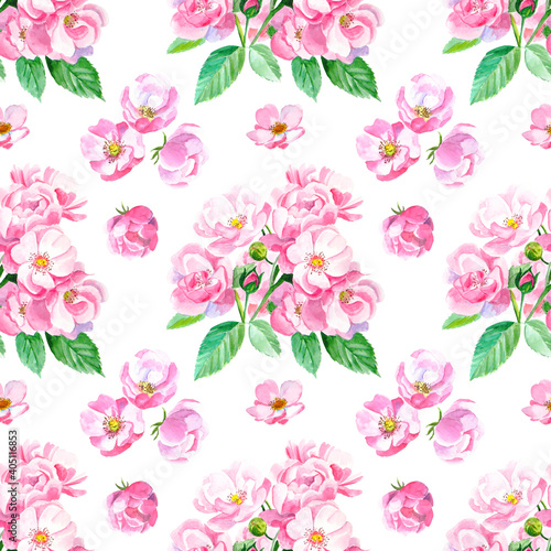 Seamless pattern design with pink flowers. Floral illustration for textile, fabric or wallpaper