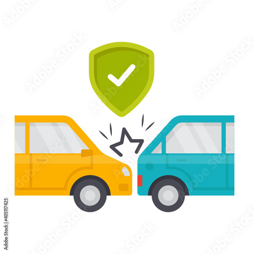 Accidental automobile insurance Concept, Motor vehicle collision Vector Color Icon Design, Financial loss Protection Symbol on white background, Risk management Sign,