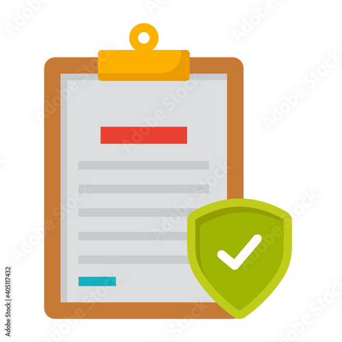 Insurance policy file folder form concept vector color icon Design,  Financial loss Protection Symbol on white background, Risk management Sign, Clip Board with Shield Stock