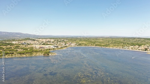 Fototapeta Naklejka Na Ścianę i Meble -  survol de Port-Leucate et étangs de Leucate avec les Corbières