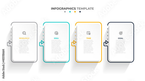 Vector infographic rectangle label, template design. Business concept  with 4 options or steps. Modern infographic template with arrow lines.