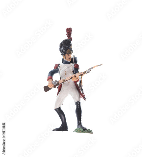 figurine of napoleonic french soldier isolated on white background photo