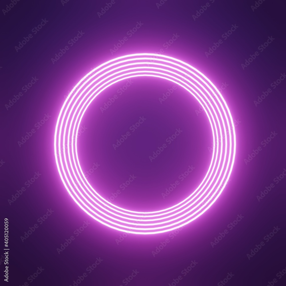 Obraz premium 3D render of abstract background with neon glowing circles 