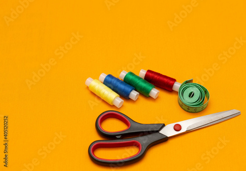background, color, colorful, design, equipment, group, handmade, hobby, meter, scissors, thread