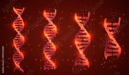 vector set of 3d dna spirals with glow