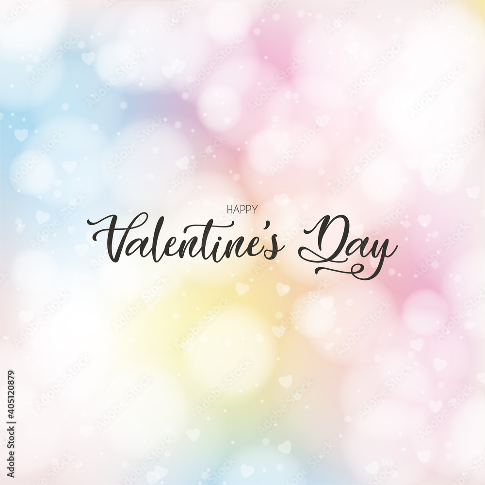 Valentines Day greeting rainbow bokeh background. Vector illustration