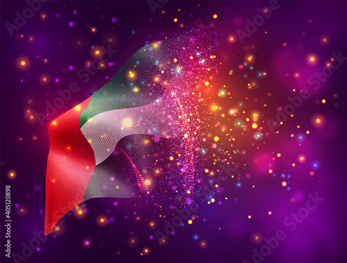vector 3d flag on pink purple background with lighting and flares
