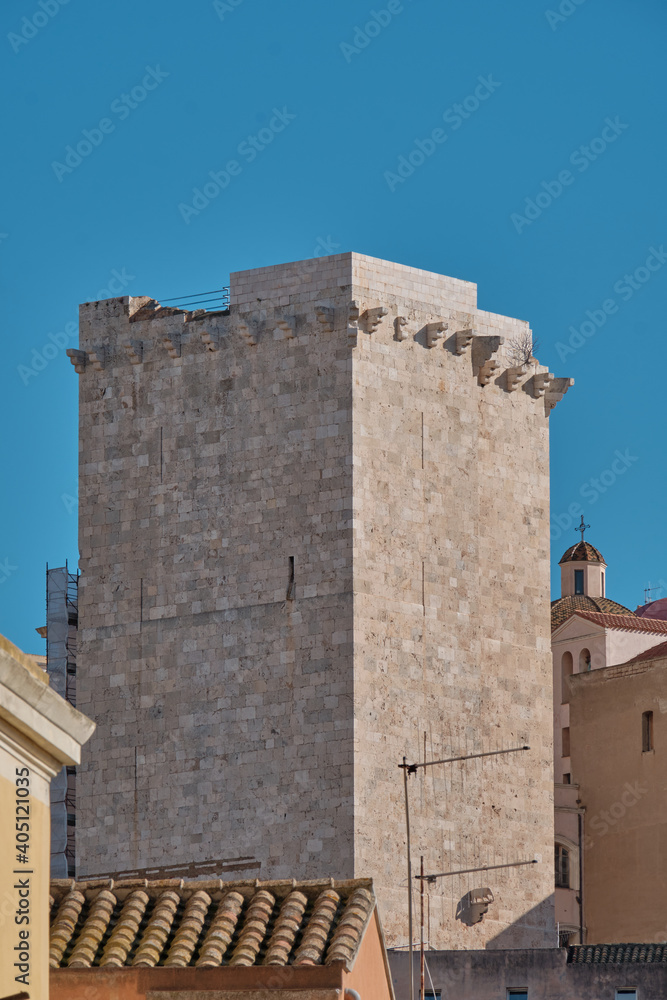 Cagliari old Castle city with the San Pancrazio Tower - sardinia - italy .