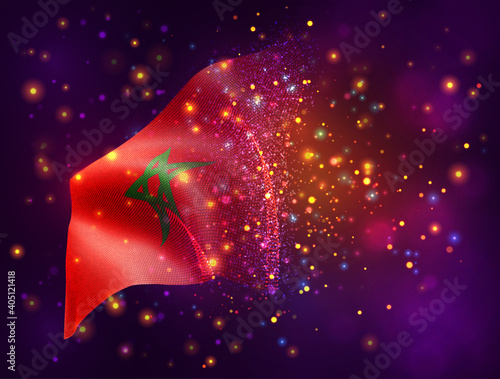vector 3d flag on pink purple background with lighting and flares