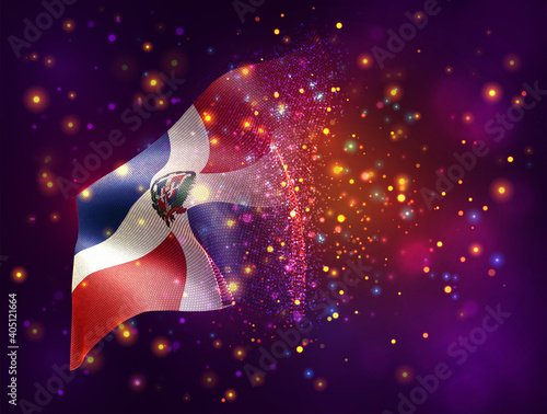 vector 3d flag on pink purple background with lighting and flares