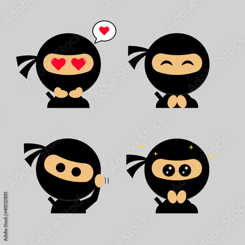 Four cute ninja face icons for sticker or mascot