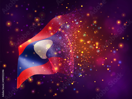 vector 3d flag on pink purple background with lighting and flares