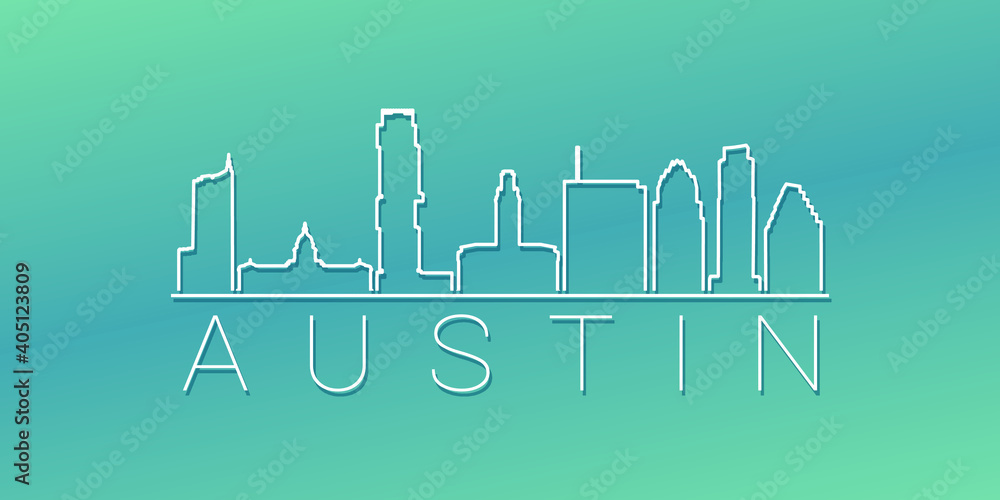Austin, TX, USA Skyline Linear Design. Flat City Illustration Minimal Clip Art. Background Gradient Travel Vector Icon.