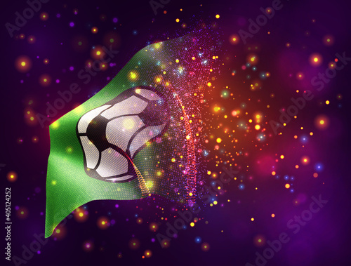 soccer ball., vector 3d flag on pink purple background with lighting and flares