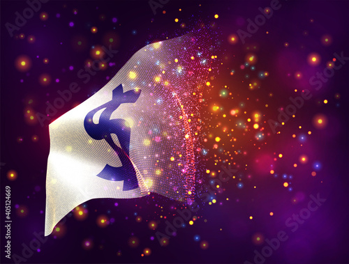 dollar currency on vector 3d flag on pink purple background with lighting and flares