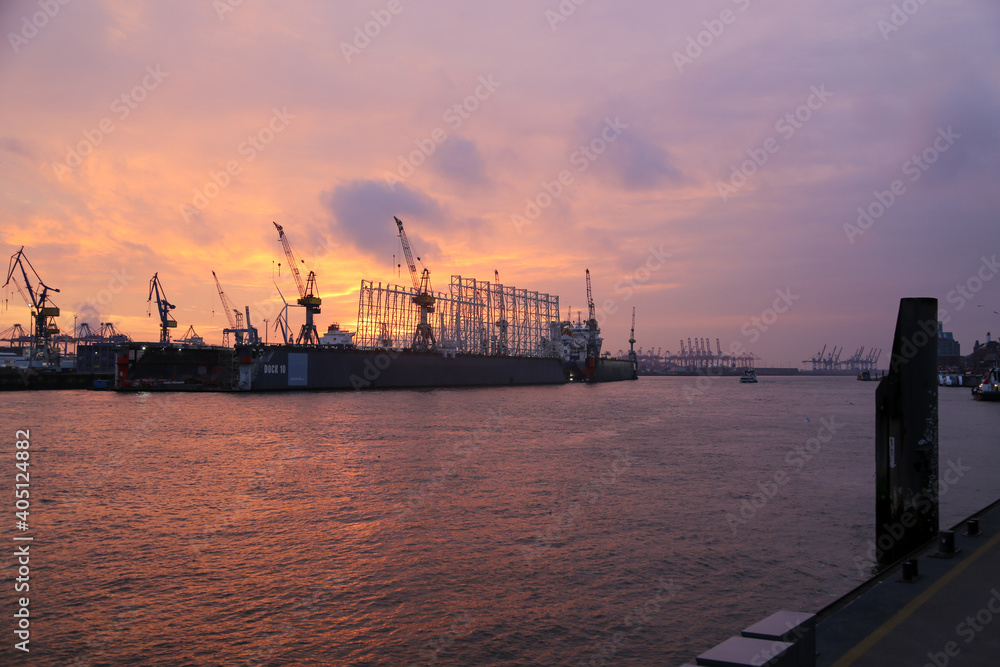 Dockside cranes in Hamburg Harbour, Germany