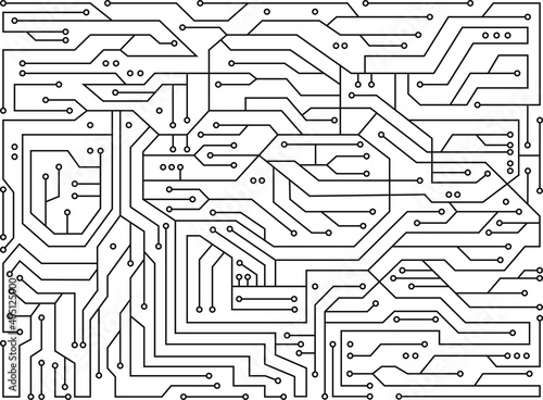 Hi-tech electronic monochrome pattern. Black and white circuit board. Vector background