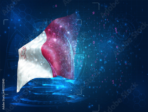 vector 3d flag on blue background with hud interfaces