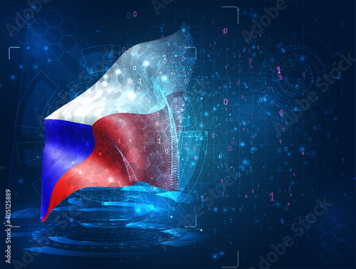 vector 3d flag on blue background with hud interfaces