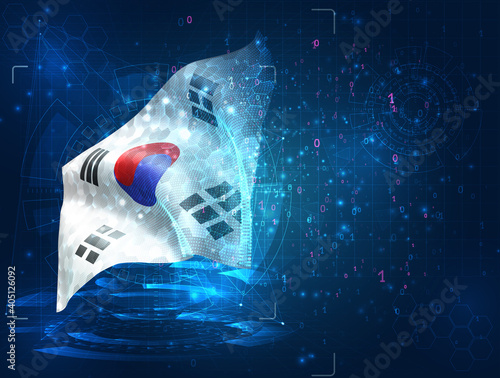 vector 3d flag on blue background with hud interfaces