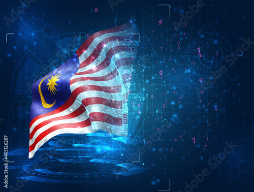 vector 3d flag on blue background with hud interfaces